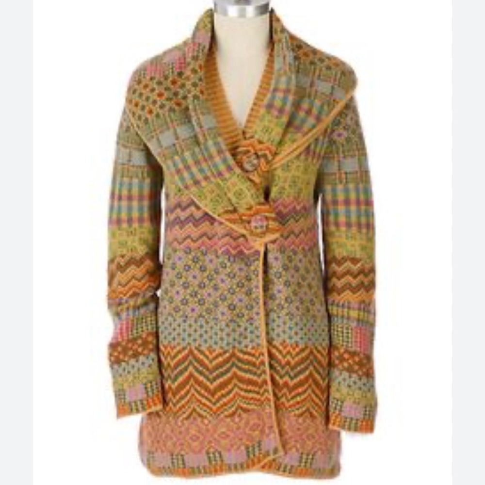 IVKO 100% lambswool removable shawl collar cardigan Size M Anthropologie boho - Picture 3 of 10